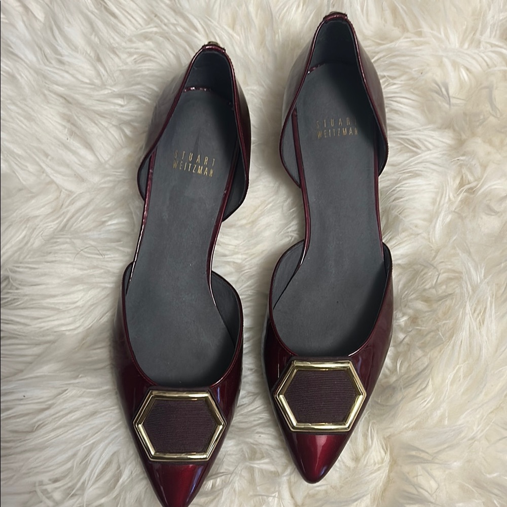 Stuart Weitzman Maroon Flats with Gold Trim